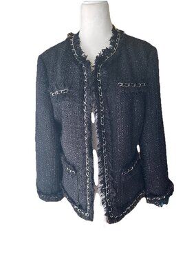 Boston Proper Parisian Jacket Black And White with Tweed Chain Trim Blazer 14